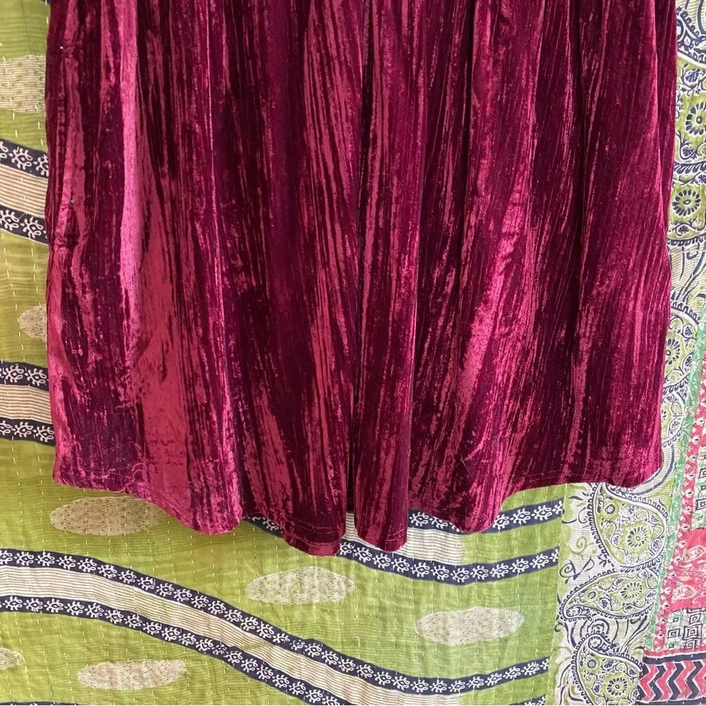 Natural Life Maroon Stella V-Neckline Crushed Velvet Boho Mini Dress Size Large - Picture 4 of 14